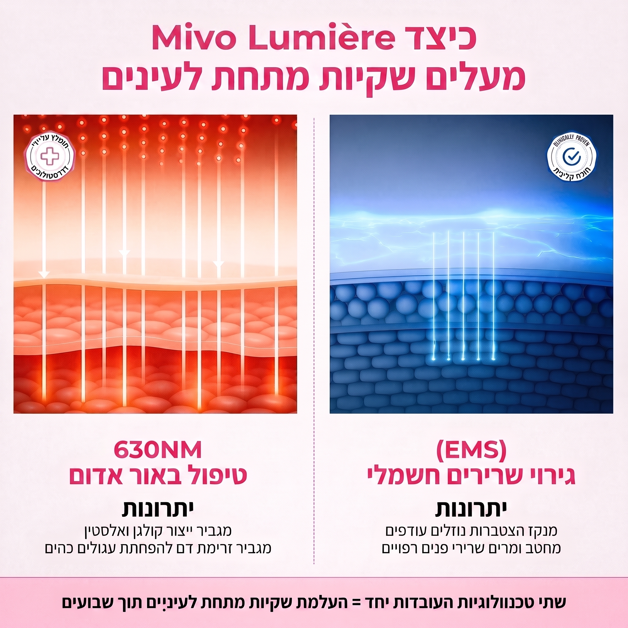 Mivo Lumière™ משקפי 2-ב-1: אור אדום + EMS